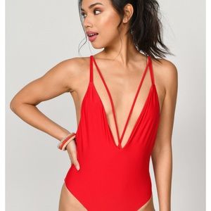 All I Want Plunging Braided Monokini - Red - L
